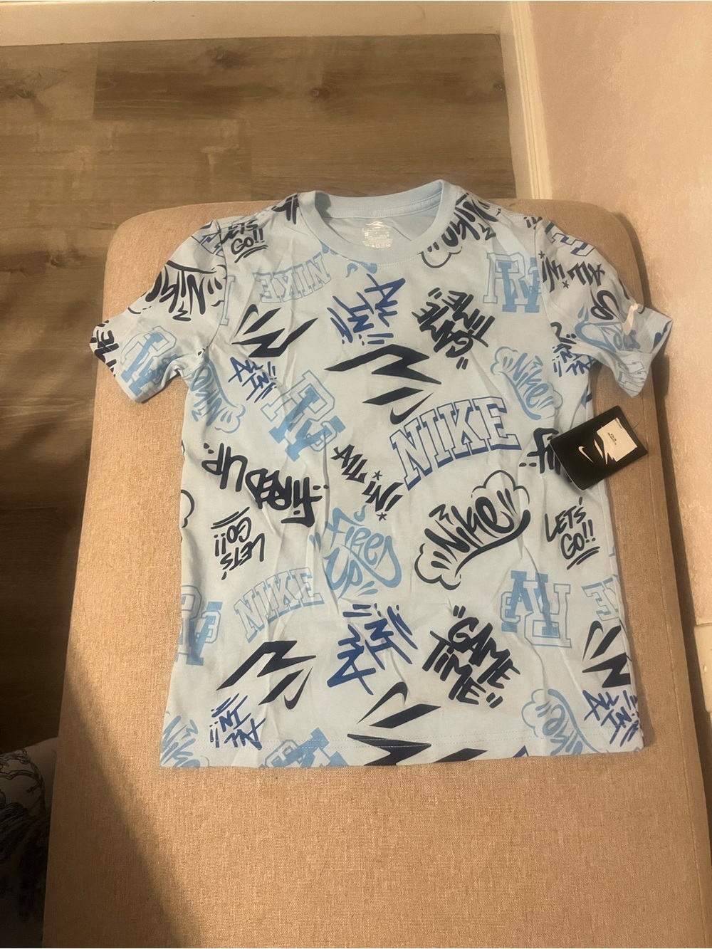 Boy’s Nike Light Blue All-Over Graphic Short Sleeve Tee
